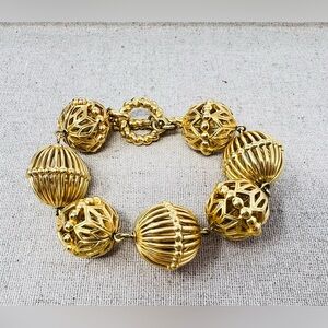 Vintage 70s Christian Dior Gold-Plated Germany Chunky Runway Ball Bead Bracelet